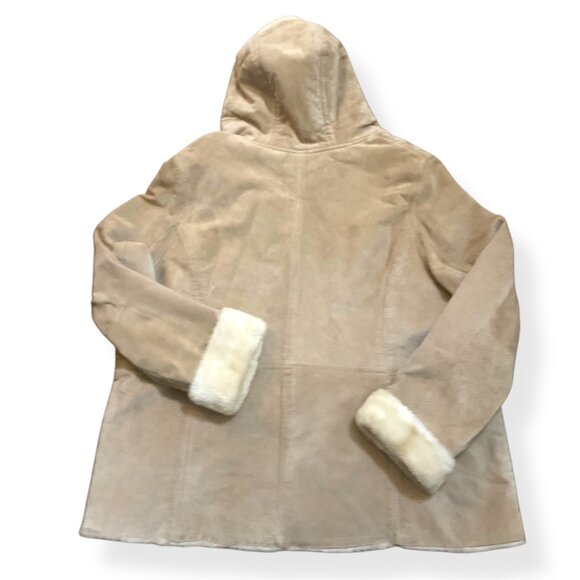 Women’s Suede Penny Lane Coat Tan Ivory Faux Fur Hood Cuffs Sz XXXL Boho - Picture 5 of 12